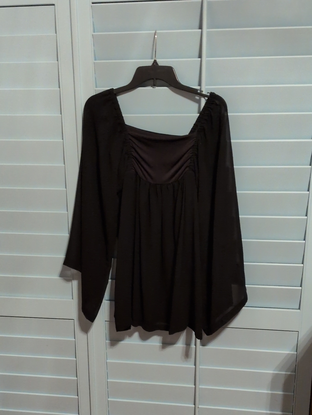 Analili Black Ruched Square-Neck Tunic Top